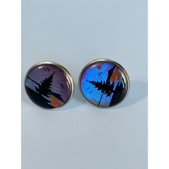 Vintage Japanese Butterfly Wing Screw On Earrings With Silhouette Design - Picture 1 of 7